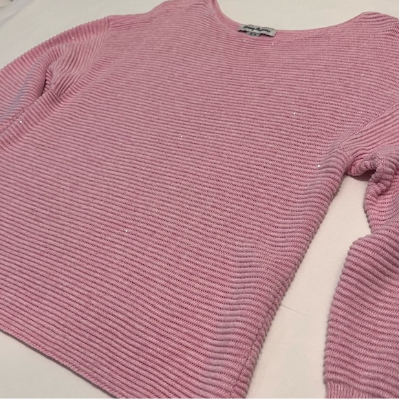 Tommy Bahama Bonita Rib Sequin Light Pink Boat Neck Cotton Blend Sweater size M - Picture 6 of 7